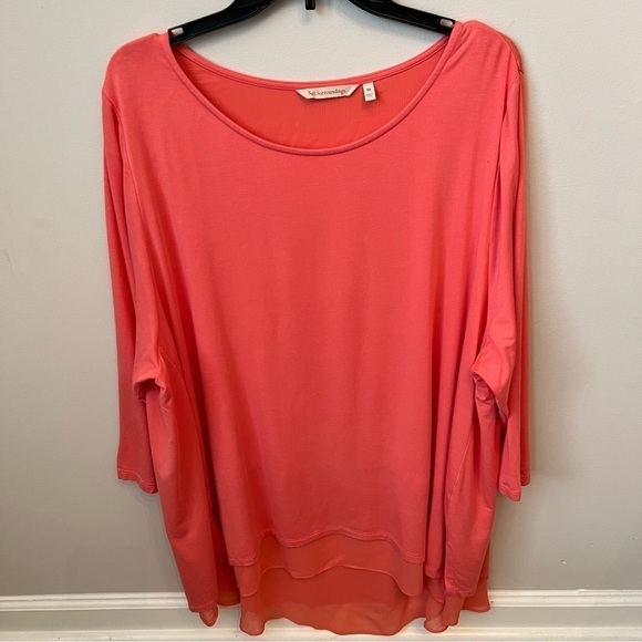 Soft Surroundings Marique Rayon Hi-Low Tunic Asymmetric Hem Stretch Coral Sz 3X - Picture 2 of 8